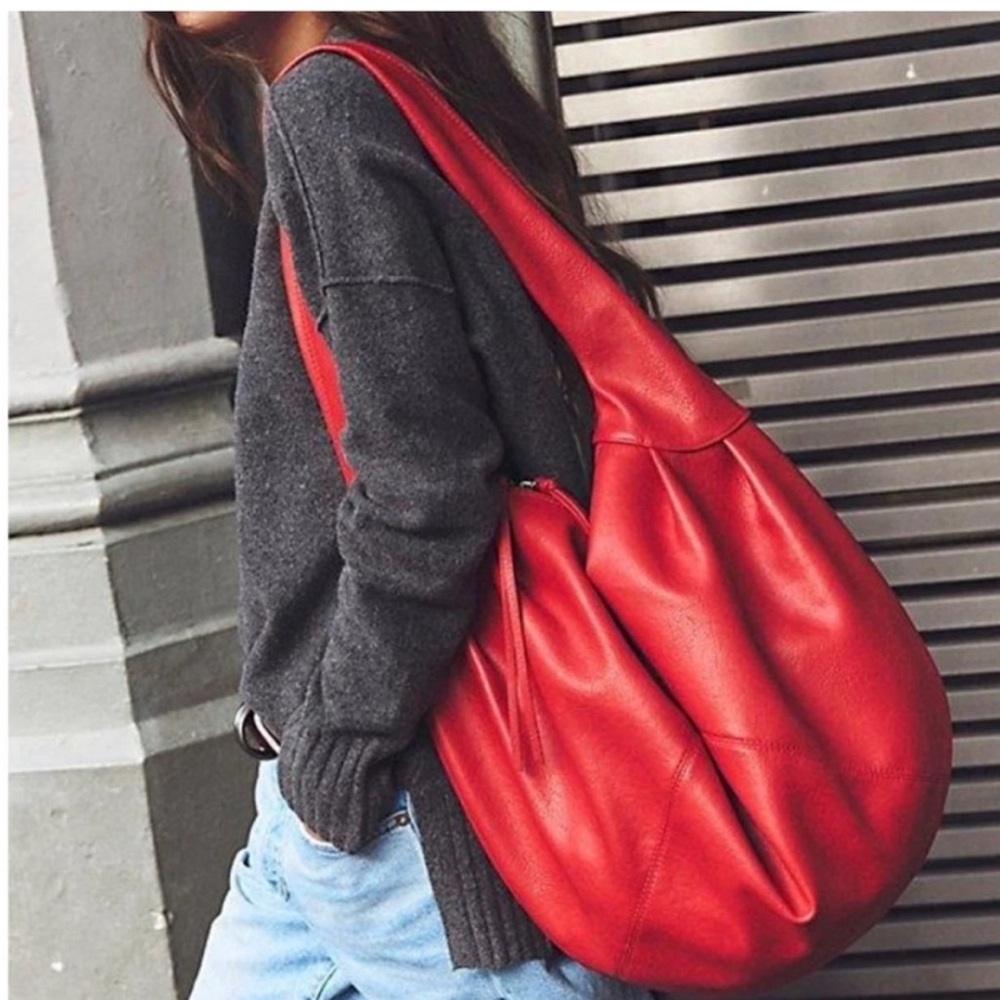 Free People Vibrant Red Slouchy  Carryall Hobo Bag
